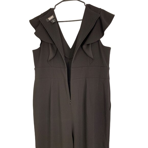 DKNY Black V-Neck Flutter Sleeve Crop Jumpsuit Size 16 RP10557 EUC Pockets - Picture 4 of 9